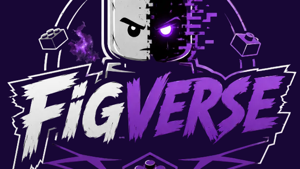 FiqVerse logo with a robot head and dice on a black background